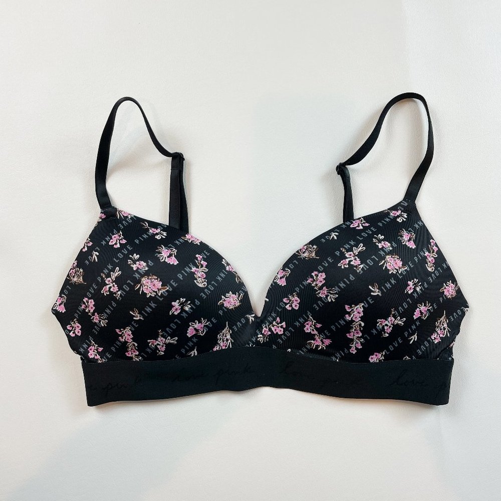NWOT Victoria's Secret PINK Bra 34C Wear Everywhere Wireless Push Up Floral